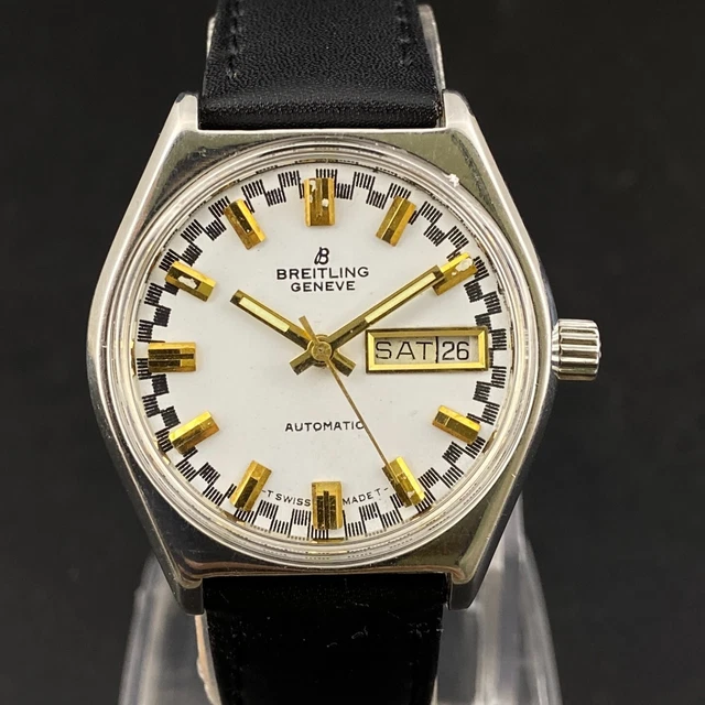 Vintage Swiss Breitling Geneve Automatic Day Date Men's Wrist Watch