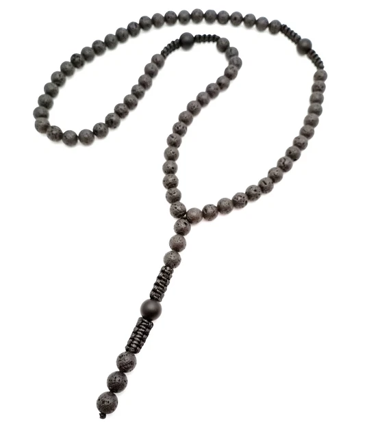 Robert Geiss Kette Herren Perlenkette Schwarz Stein Onyx Lava Hämatit , Anhänger Roberto Geissini Schmuck Herren