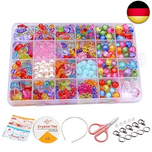Sasairy 550 Stücke DIY Perlen Bunte für Kinder DIY Halskette Armbänder Haarband