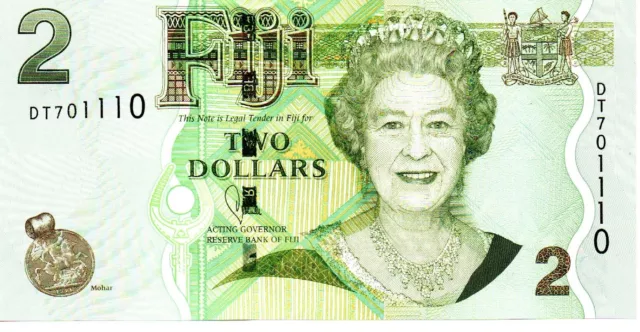 2012 Fiji 2 Dollar Bank Note P 109b Gem Uncirculated QEII DT 701110 as pictured
