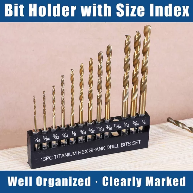 13pc Hex Shank Titanium Drill Bit Set (Quick Change) 3