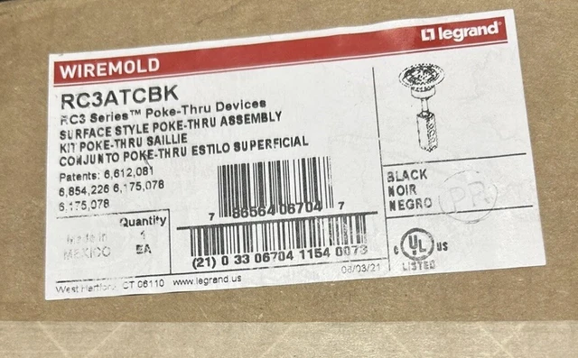 Wiremold Rc3Atcbk Poke Through Device Assembly Kit Black New