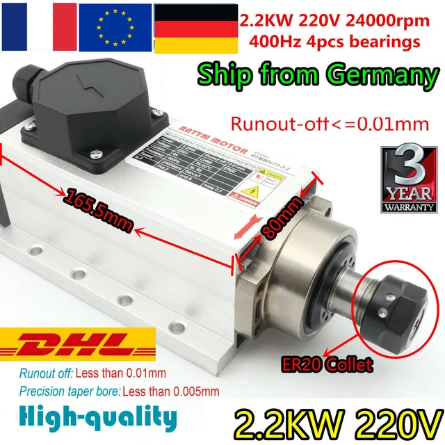 Kit Complet Spindle 1.5KW Refroidissement Eau + Variateur + Pompe + Pinches ER16 – RATTM MOTOR