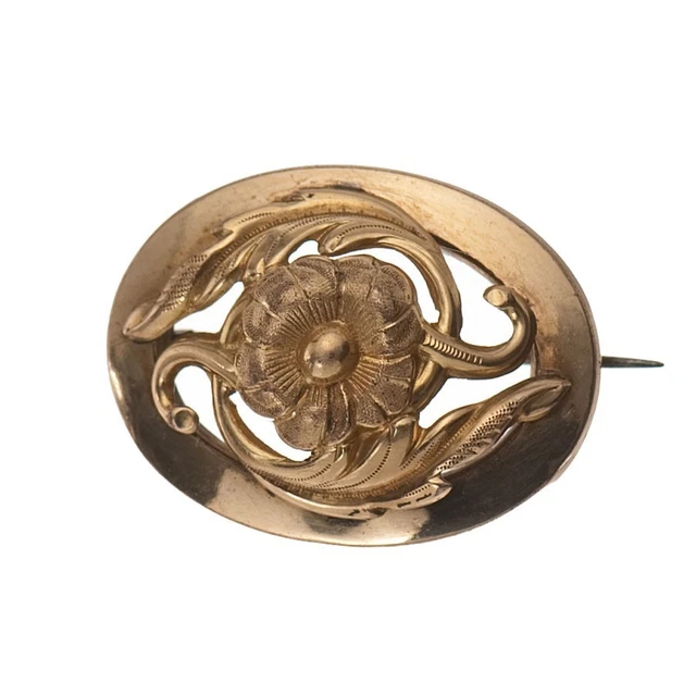 Belle Broche Vintage Art Nouveau - Plaqué Or, Motif Fleur/rosace - Occasion à Collectionner