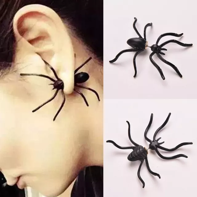 New Retro Women Earings Black Spider Earrings Chic Two Parts Ear Stud S_FE