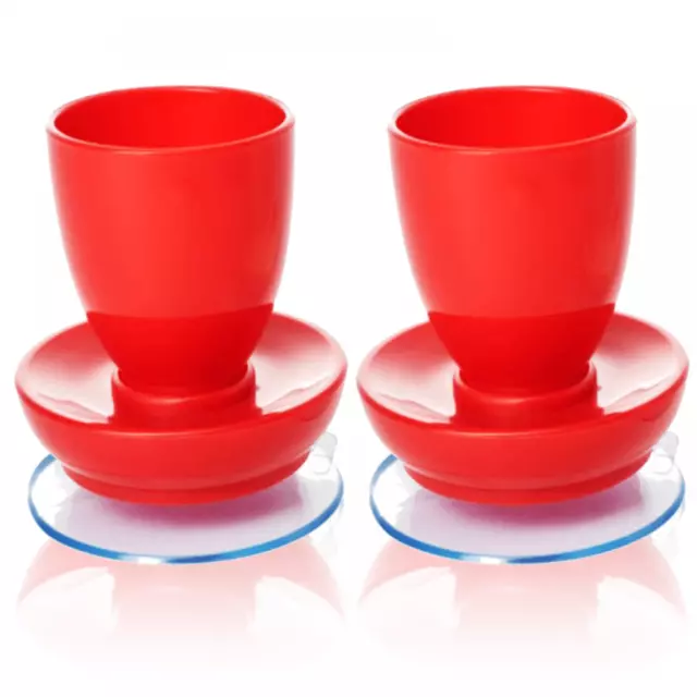 Pair of Red Egg Cup Holders with Suction Base Hard Eggs Stabiliser Aid Helper
