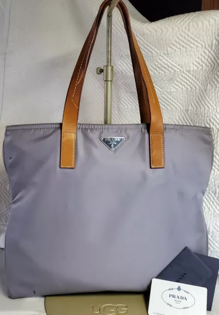 PRADA Vela Sport TESSUTO ZipTop TOTE BN0331 Avio GrayBlue Leather Straps VINTAGE