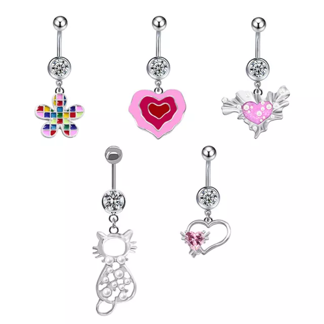 Fashion Butterfly Heart Shape Crystal Belly Button Ring Body Piercing Jewelry