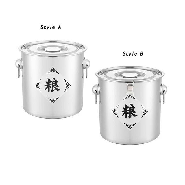 Steel Rice Storage Box RICE STORAGE BOX,AIRTIGHT Canister with Lid,Round,Rice Grain Canister ...