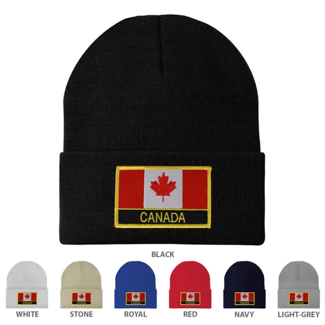 Made in USA - CANADA Flag Embroidered Patch Winter Long Cuff Beanie - FREE SHIP