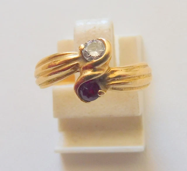 Bague Ancienne 'Toi Et Moi' – Or Rose 18k, Diamant Et Rubis – Taille 55 – Vintage Française