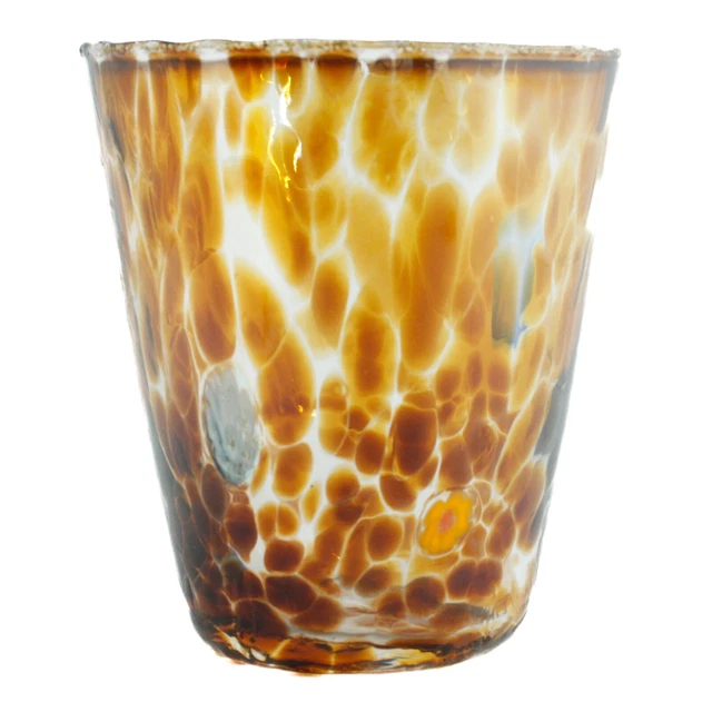 Murano Verre Buvant Gobelet Marron Ambre Bleu Fait Main Millefiori 11cm