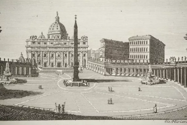 Gravure Miniature Paysage Architecture Vatican Saint Pierre Rome Italie 1830 3