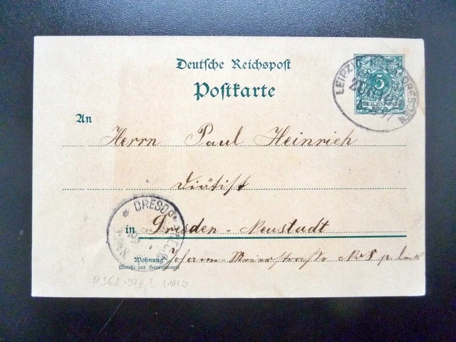 DR-Postkarte P36I, Bahn-Stempel LEIPZIG-...-DRESDEN und DRESDEN-NEUSTADT