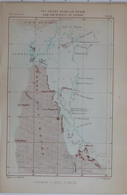 1873 Mapa Gran Barrera Arrecifes Straits De Torres York Penninsula Capa Weymouth