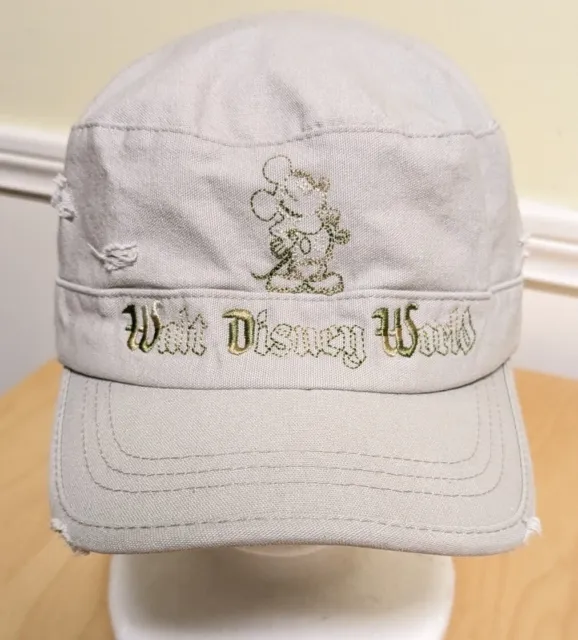 Walt Disney World Mickey Mouse Cap Hat Beige Distressed Adjustable Unisex Adult