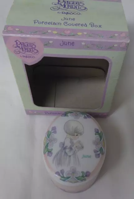 Enesco Precious Moments June Porcelain Covered Box - 1999