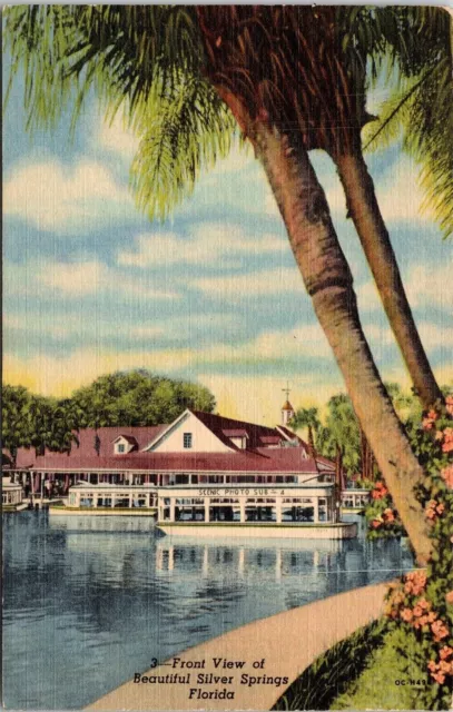 Front View Silver Springs Florida FL Linen Postcard PM Cancel WOB Note VTG 2c