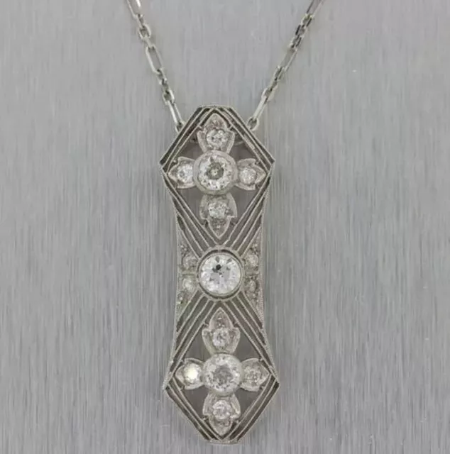 Vintage Art Deco Old European Cut Lab Created Diamond Wedding 925 Silver Pendant