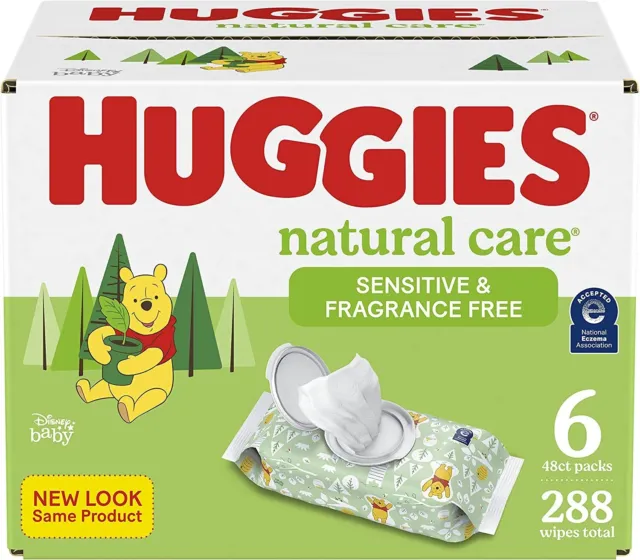 Huggies Natural Care Sensitive Baby Wipes, Unscented, 6 Flip-Top Packs (288 Ct)