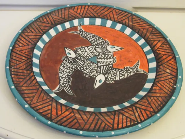 Beautiful hand painted ceramic pottery decorative patterned plate with fish