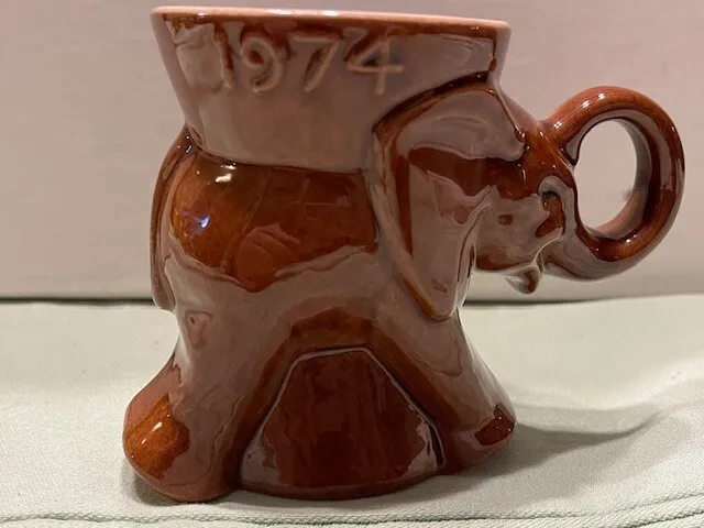 Vintage 1974 Frankoma Mug Brown Republican Elephant Political  Pottery Cup GOP