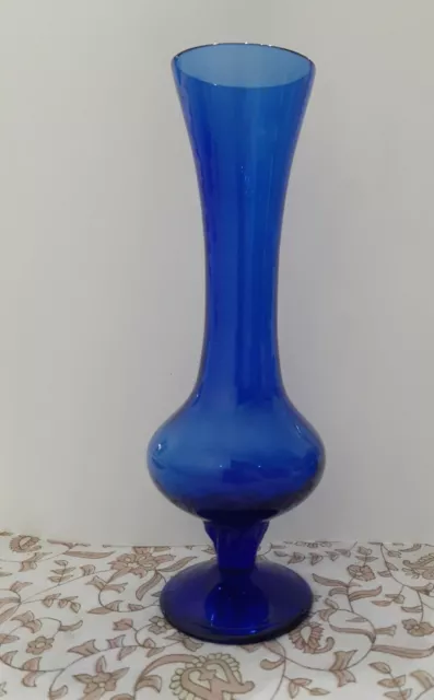 Vintage Colbalt Blue Glass Bud Vase 7 3/4"