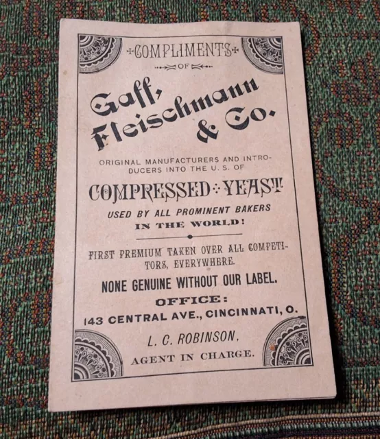 1882 Directions Booklet For Using Gaff Fleischmann Compressed Yeast  Vgc