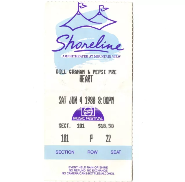 HEART and MICHAEL BOLTON Concert Ticket Stub MOUNTAIN VIEW CA 6/4/88 SHORELINE
