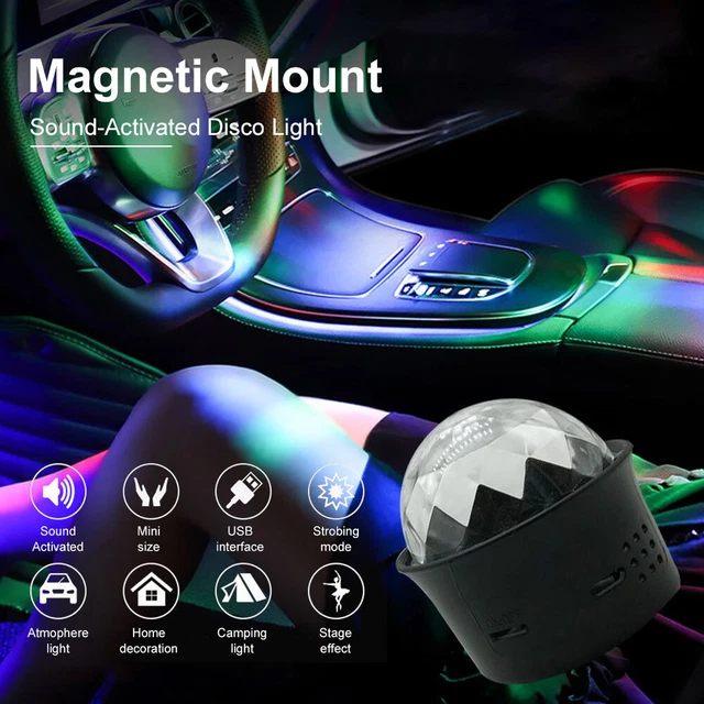 Car Disco Ball RGB Light Magnetic Rechargeable Voice Control Flash Stage Light