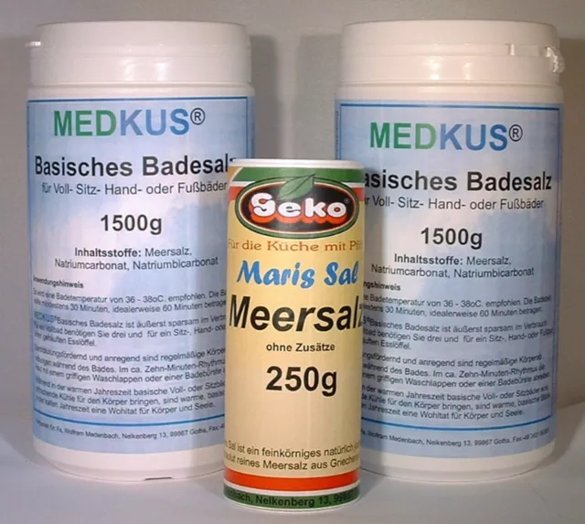 Basisches Badesalz "MEDKUS"  3000g + Geschenk 250g Streuer  Meersalz       #5991