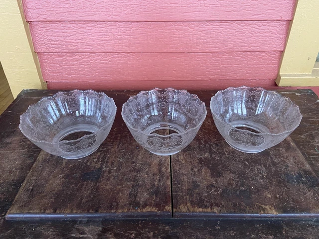 3 Antique Victorian Embossed Etched Gas Lamp Shades 4” Fitter Irregular Border