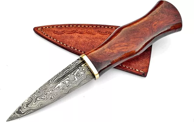 Custom Handmade Hunting Knife SGIAN DUBH Damascus Steel Blade - Free Engraving T