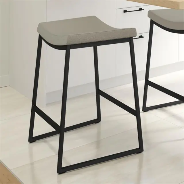 Amisco David 26 In. Counter Stool - Greige Faux Leather / Black Metal
