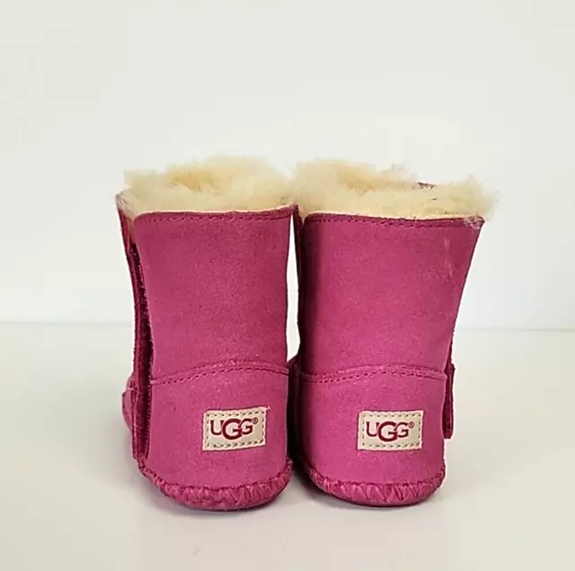 UGG Caden Infant Girls Baby Boots Booties Suede Leather Shearling Pink Sz 4 - 5