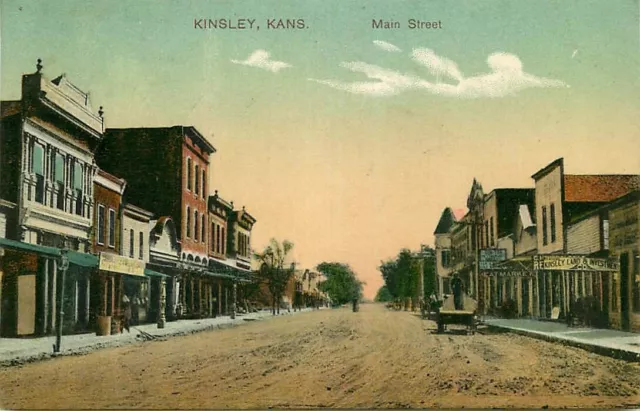 Postcard Main Street Scene, Kinsley, Kansas - used in 1909