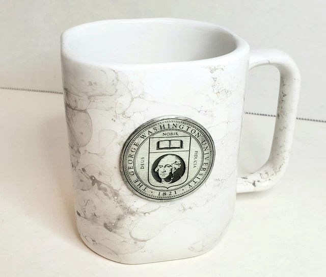 George Washington University Metal Logo White Marble Ceramic Square Coffee Mug