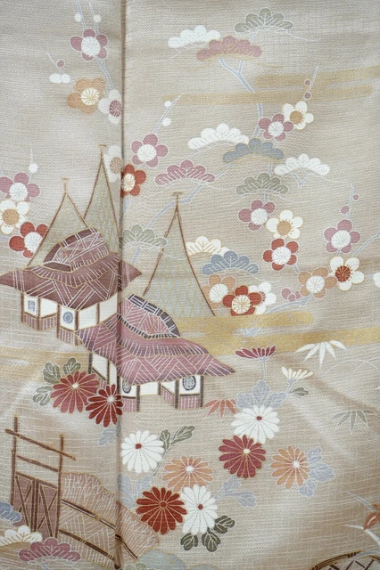 Dear Vanilla Japanese Silk Kimono Women's Robe Gown Authentic Japan Vintage Mint 8