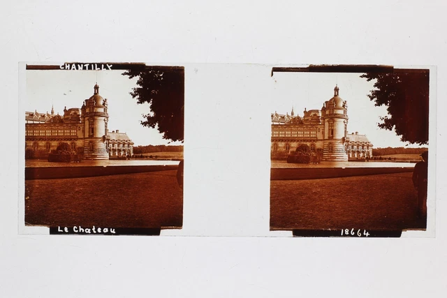 Château de Chantilly France Photo Plaque de verre Stereo Vintage