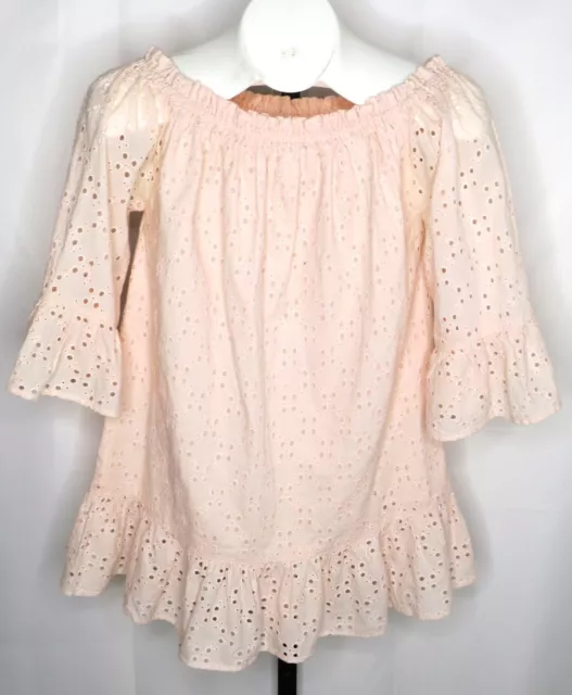 Pampelone Sz S Mini Dress Tunic Provence  Ruffle Cottagecore Off Shoulder  Boho 2