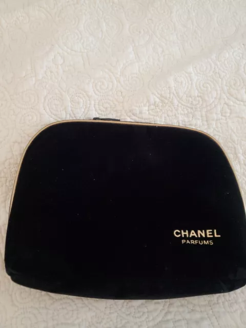CHANEL, Bags, Chanel Parfums Makeup Toiletries Bag 5x9 Faux Velvet Zip  Close Vinyl Lining