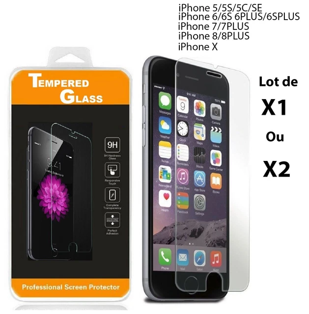 iPhone 8/7/5/SE/6/6S/PLUS/X Vitre protection VERRE trempé Film protection écran