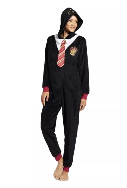 Women's Harry Potter Gryffindor Soft Footie Pajamas XS Union Suit Black Sold Out