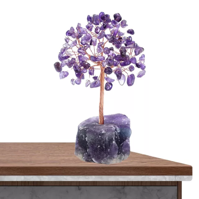 Natural Amethyst Crystal Tumbled Stone Tree of Life Ornament Reiki Healing Money