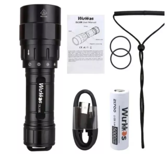 Wurkkos DL10R Torcia Subacquea, 4500 Lumens, Porta USB-C,IPX8Batteria Accessori 3