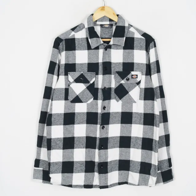 Dickies Hombre Franela Camisa Talla L Corte Normal Cuadros Gris Bolsillos Cotton