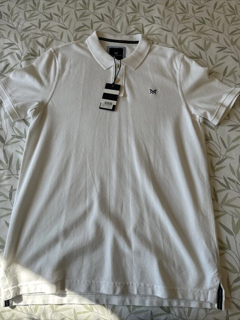 Polo bianca Crew Clothing Company taglia Large splendida manica corta nuova con etichette,
