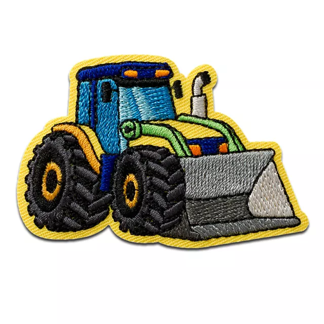 Truck Bagger gelb - Aufnäher, Bügelbild, Aufbügler, Größe: 4 x 6,1 cm