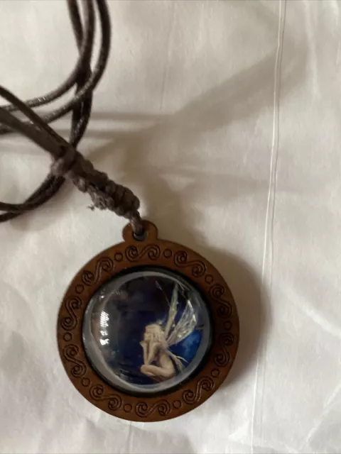 “Angel/Fairy On The Moon” Wooden Pendant Necklace