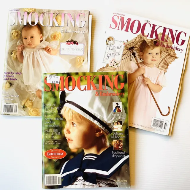 Australian Smocking & Embroidery Magazines Issues 31, 32, 33 Complete Patterns